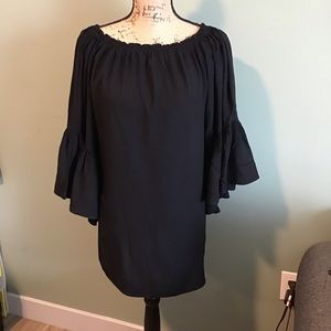 Black Bead Lawn Ruffle Dress Size S Preowned